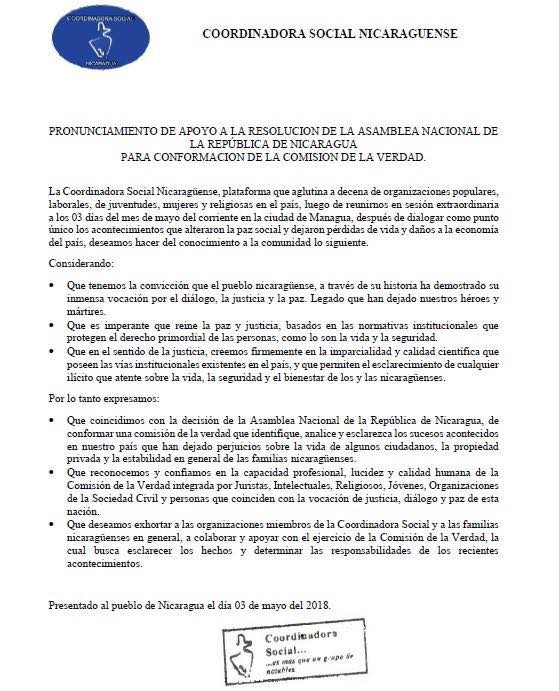 Coordinadora Social Nicarag Ense Aplaude Aprobaci N De La Comisi N De