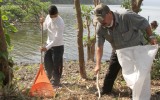 "Trabajadores de la Asamblea Nacional limpiando costas de la Laguna de Masaya"